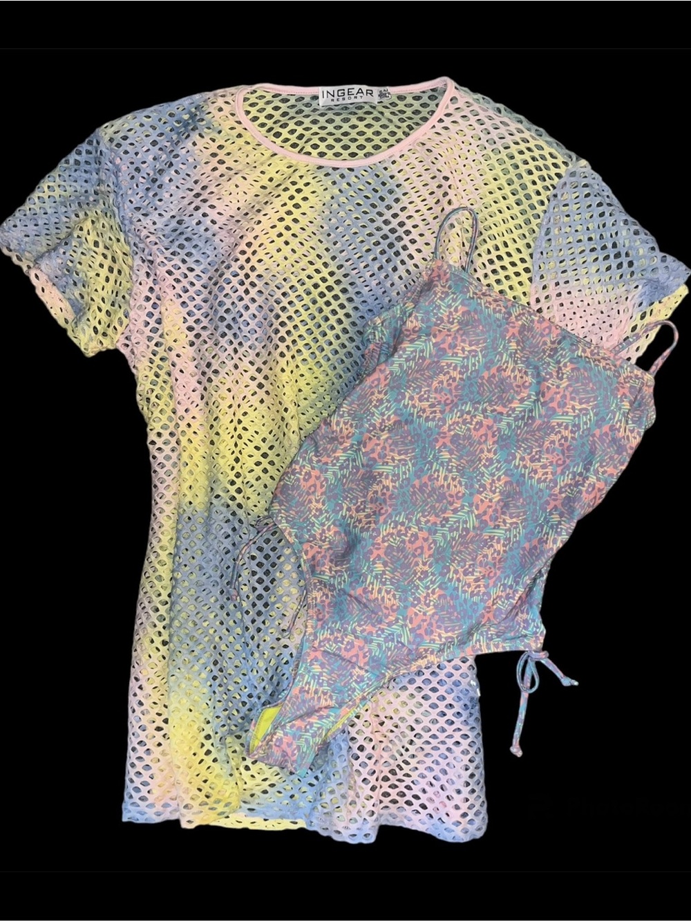 Ingear Pastel Rainbow Mesh Tunic with Printed One-Piece